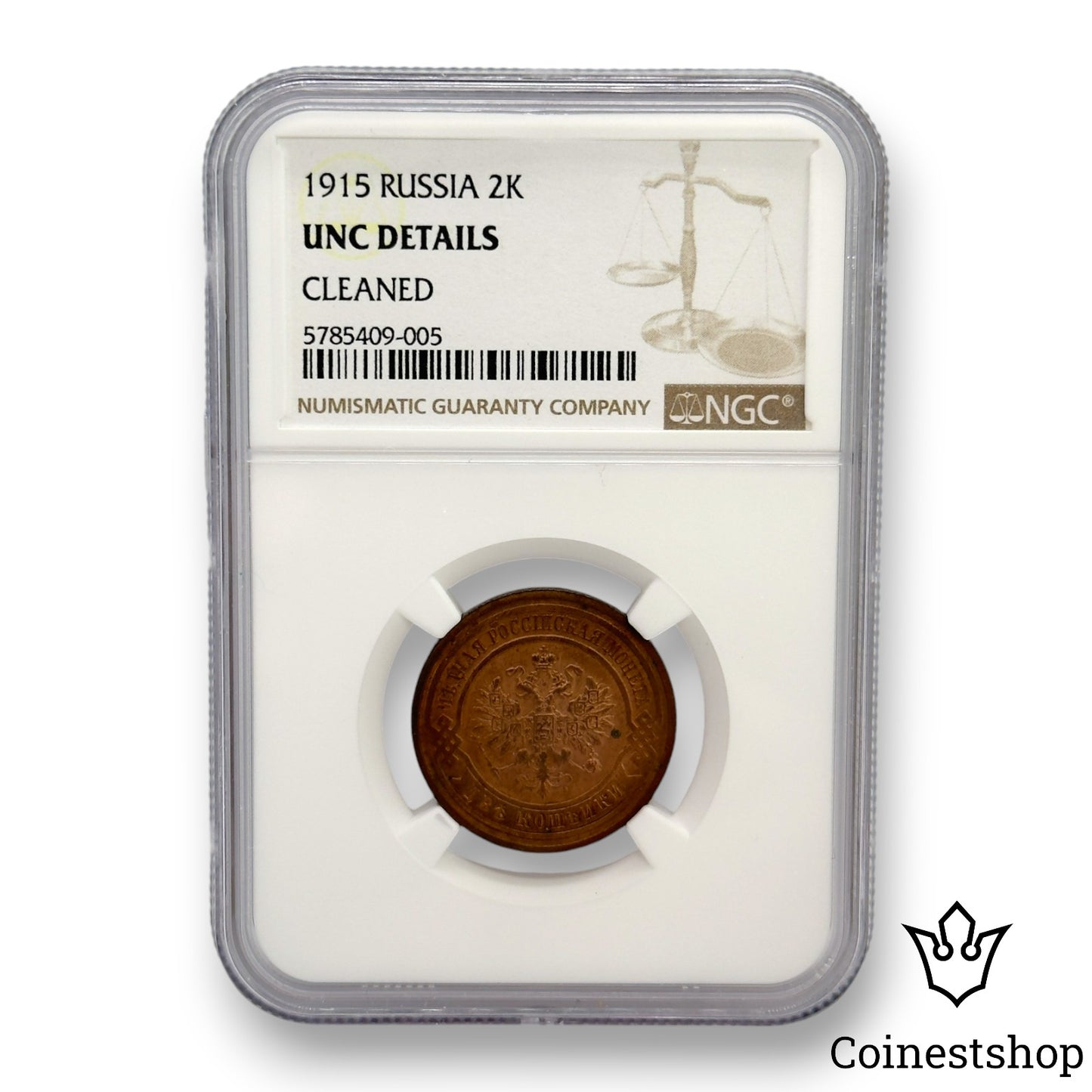1915 Russia NGC 2 Kopecks UNC DETAILS Copper Coin Tsar Nicholas II No Mint mark